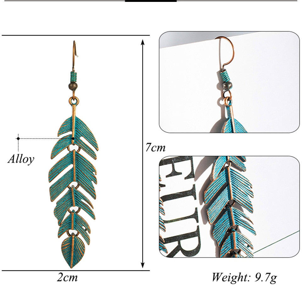 Bohemian Leaf Suspension Pendant Dangle Drop Earrings