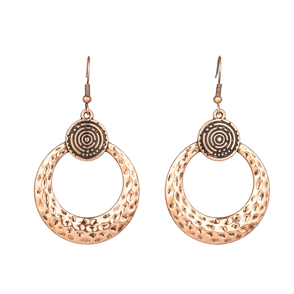 Rose Golden Matt Golden Circle Round Dangle Drop Earrings