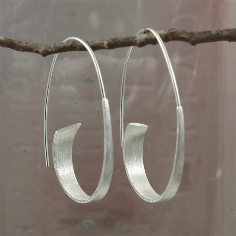 Fashion Women Silver Color Long Thin Hoop Earrings