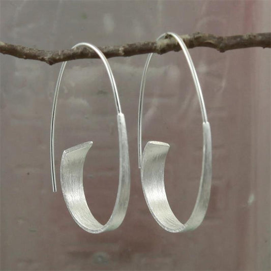 Fashion Women Silver Color Long Thin Hoop Earrings