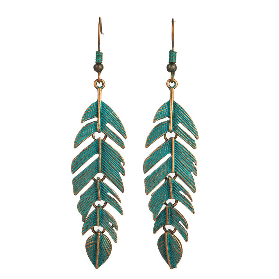 Bohemian Leaf Suspension Pendant Dangle Drop Earrings