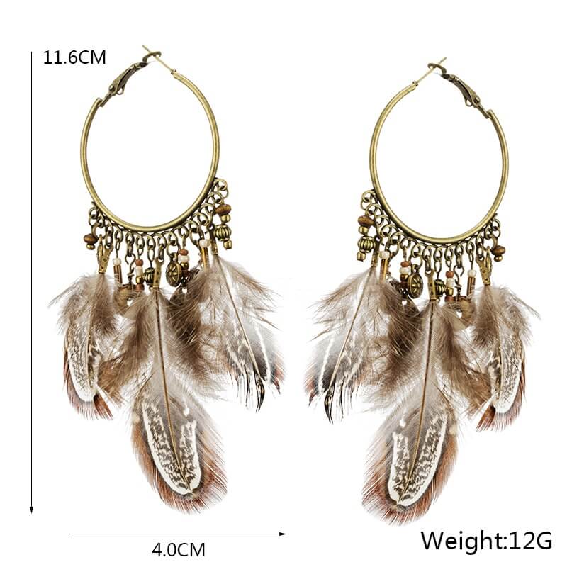 Brown Feather Tassel Pendant Earrings