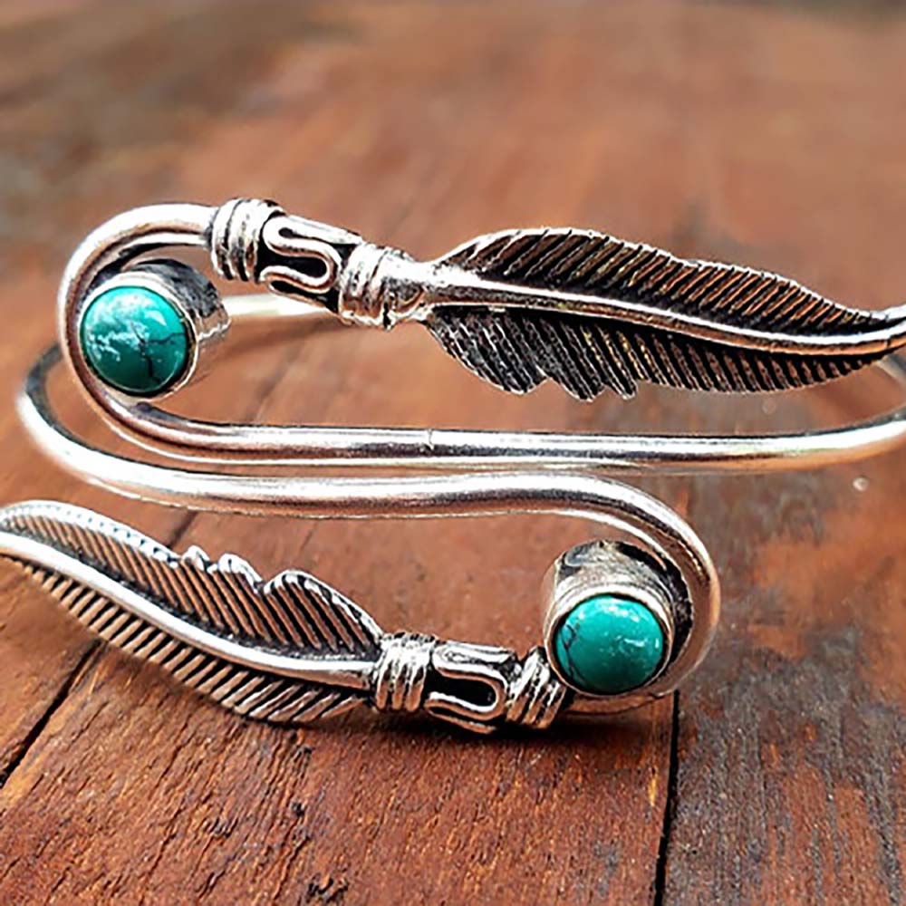 Boho Feather Natural Stones Bracelet