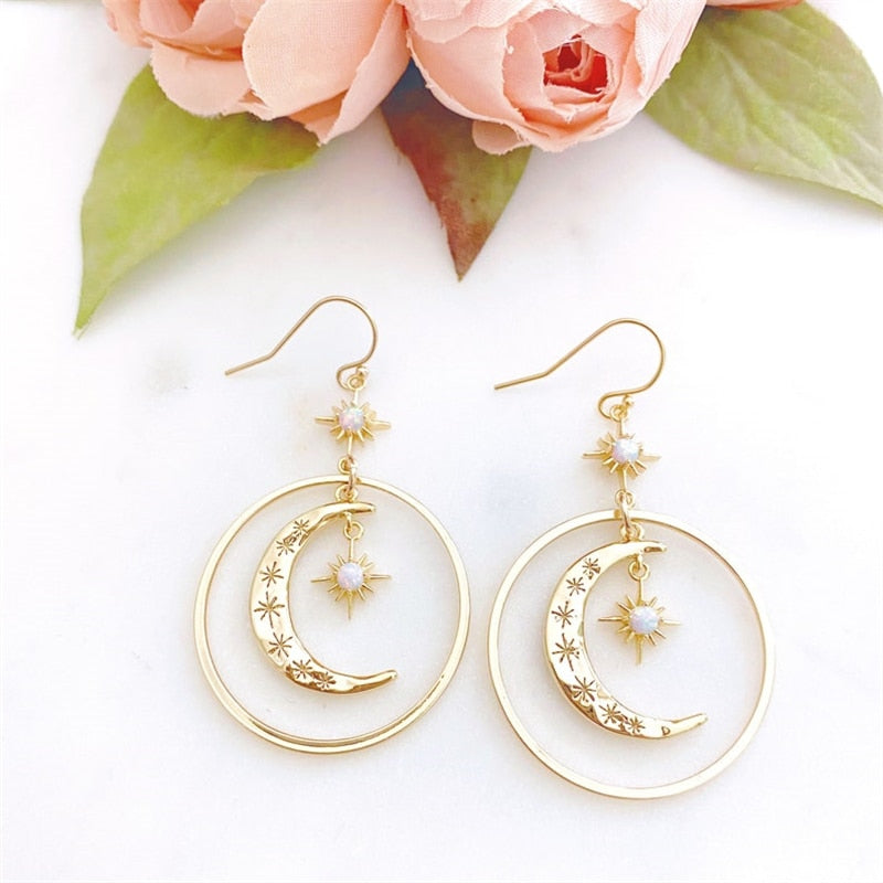 Simple Celestial Star Sun Moon  Pendant Earrings