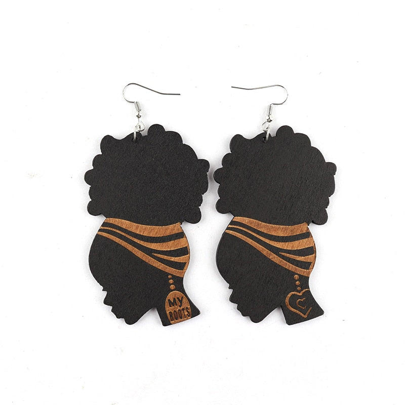 Afro Girl  Wooden Earrings