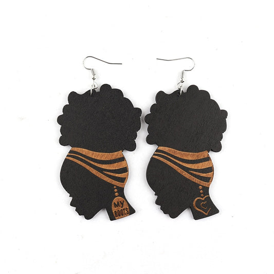 Afro Girl  Wooden Earrings
