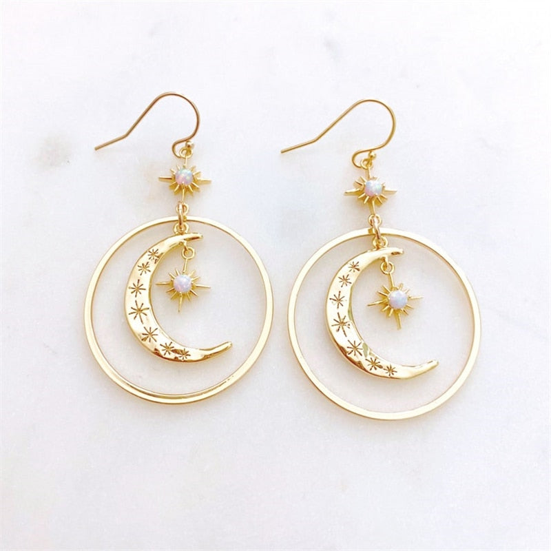 Simple Celestial Star Sun Moon  Pendant Earrings