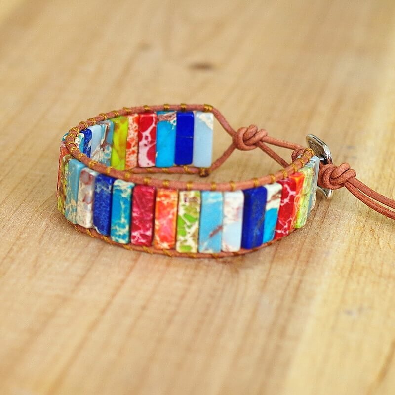Leather Wrap Bracelet Natural Stone Tube Beads